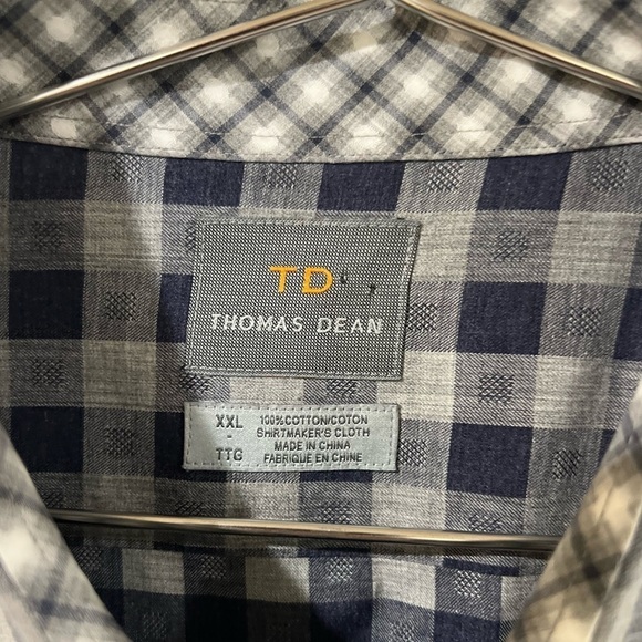 Thomas Dean Men’s XXL TTG Navy Gingham Plaid Dress Shirt Party Shirt Designer - Picture 3 of 8